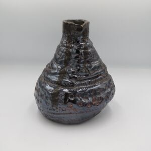 Handmade Black Ceramic Bottle  Student Mishap? Unique Misshapen Pottery